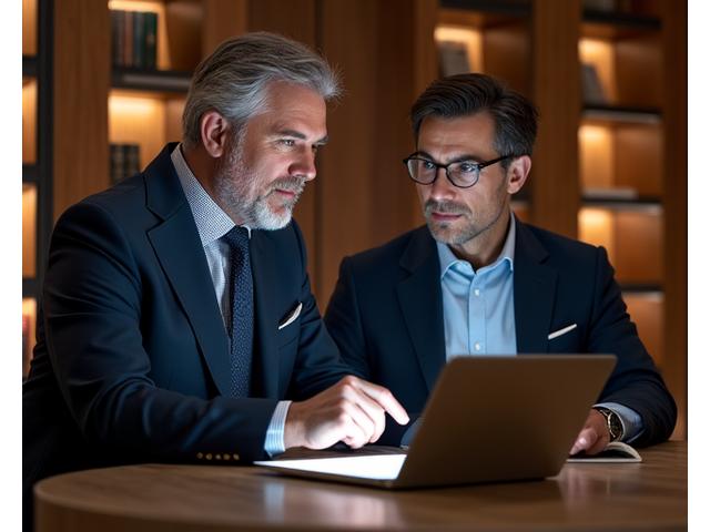 Small group of executives in a sophisticated workshop setting, learning about advanced tech features from an expert