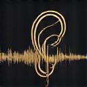 An elegant icon or minimal graphic representing a sound wave analyzed against a human ear profile, in the brand's accent gold color against a dark background, signifying personalized audio tuning.