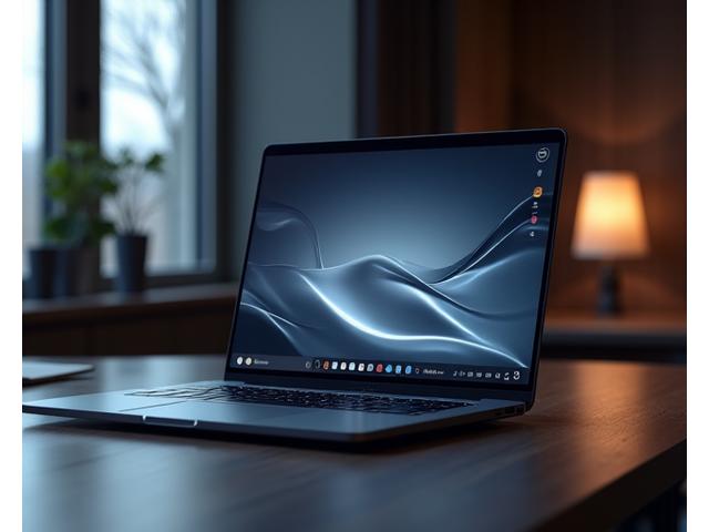 Open premium laptop on a modern executive's desk with subtle light reflections
