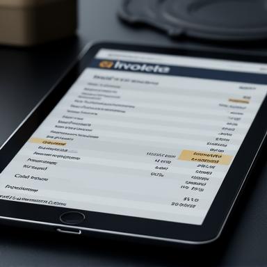 A finely detailed digital invoice displayed on a tablet, with calculations and payment schedules highlighted, symbolizing clear financial agreements.